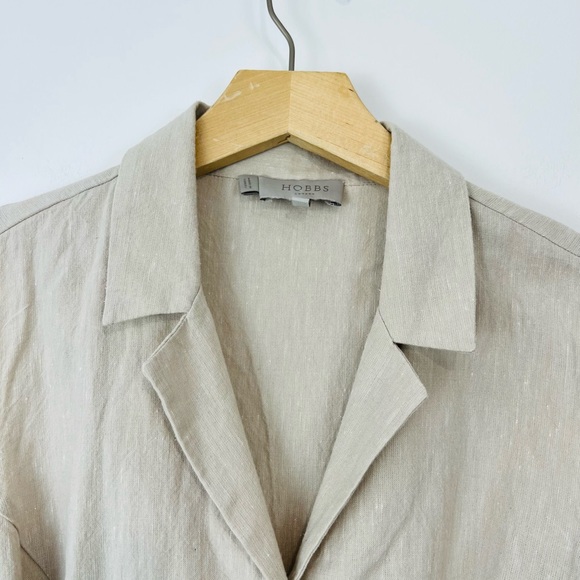 Hobbs Beige Linen Blend Sleeveless Tie Waist Button Up Shirt Dress UK 14 - Picture 4 of 16